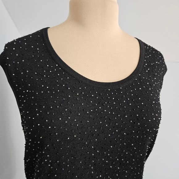 Jones New York Knit Sweater Top Womens Bling Embellished Black XL Stretch Beaded - Picture 7 of 13